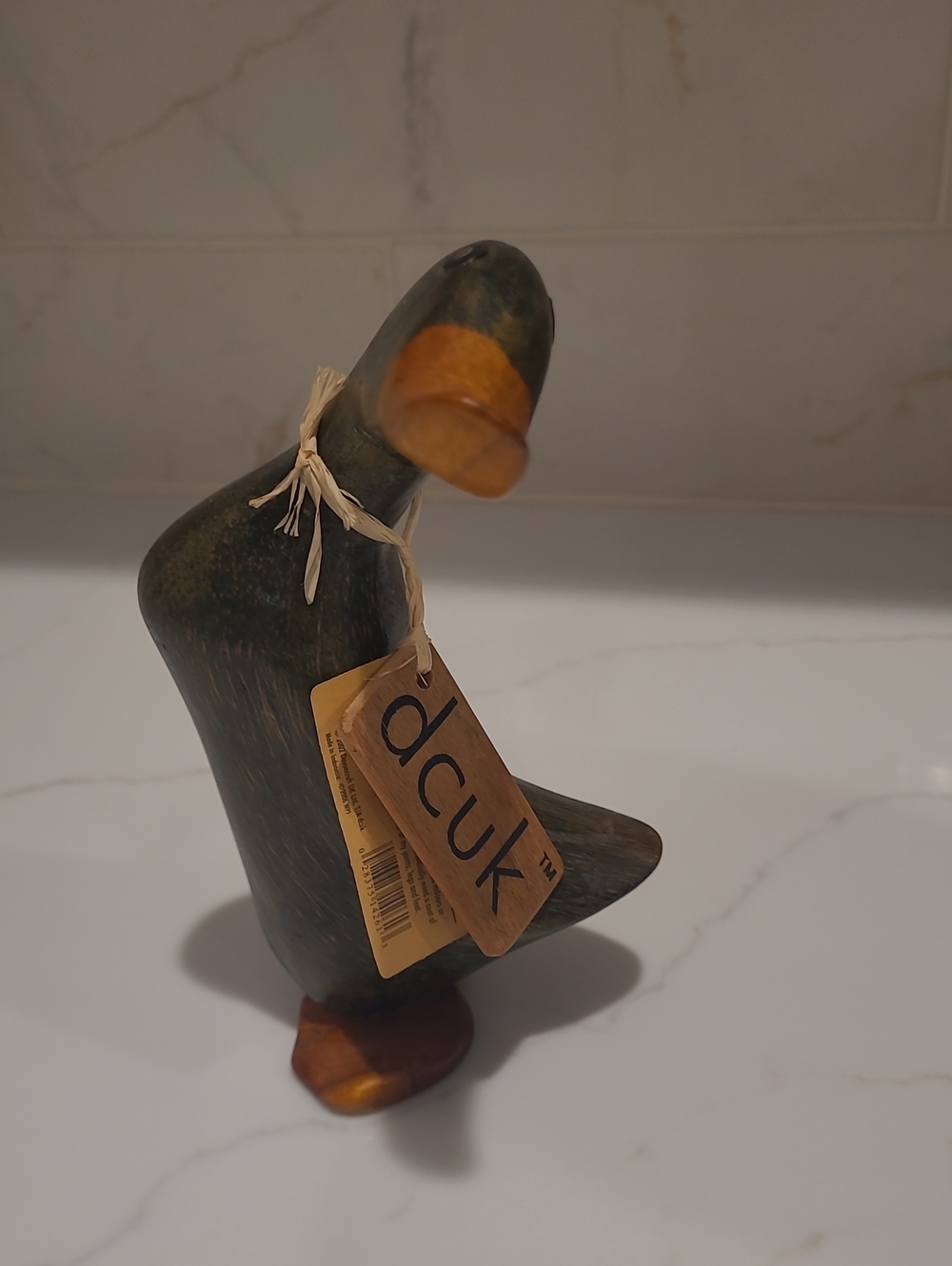 dcuk Vintage Wooden Duck Figurine - Olive Green & Natural Wood Beak